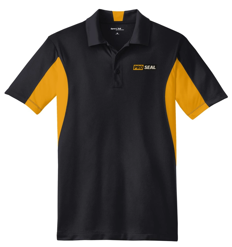 Color Image for ST655 - Sport-Tek® Side Blocked Micropique Sport-Wick® Polo - Black/ Gold - Proseal - 3 Color - E