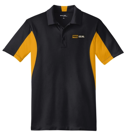 Color Image for ST655 - Sport-Tek® Side Blocked Micropique Sport-Wick® Polo - Black/ Gold - Proseal - 3 Color - E